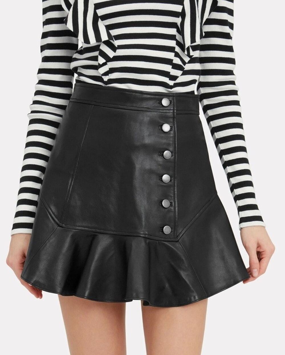 Marissa Webb Ronan Black Leather Ruffle Hem Mini Skirt Size 2